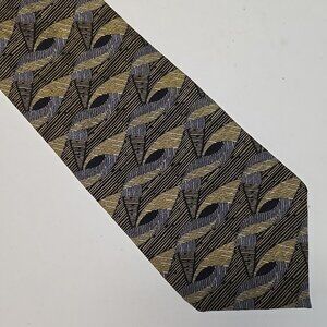 VTG Paco Rabanne Tie 100% Silk 59" x 4" Gold Abstract Luxury Necktie Handmade